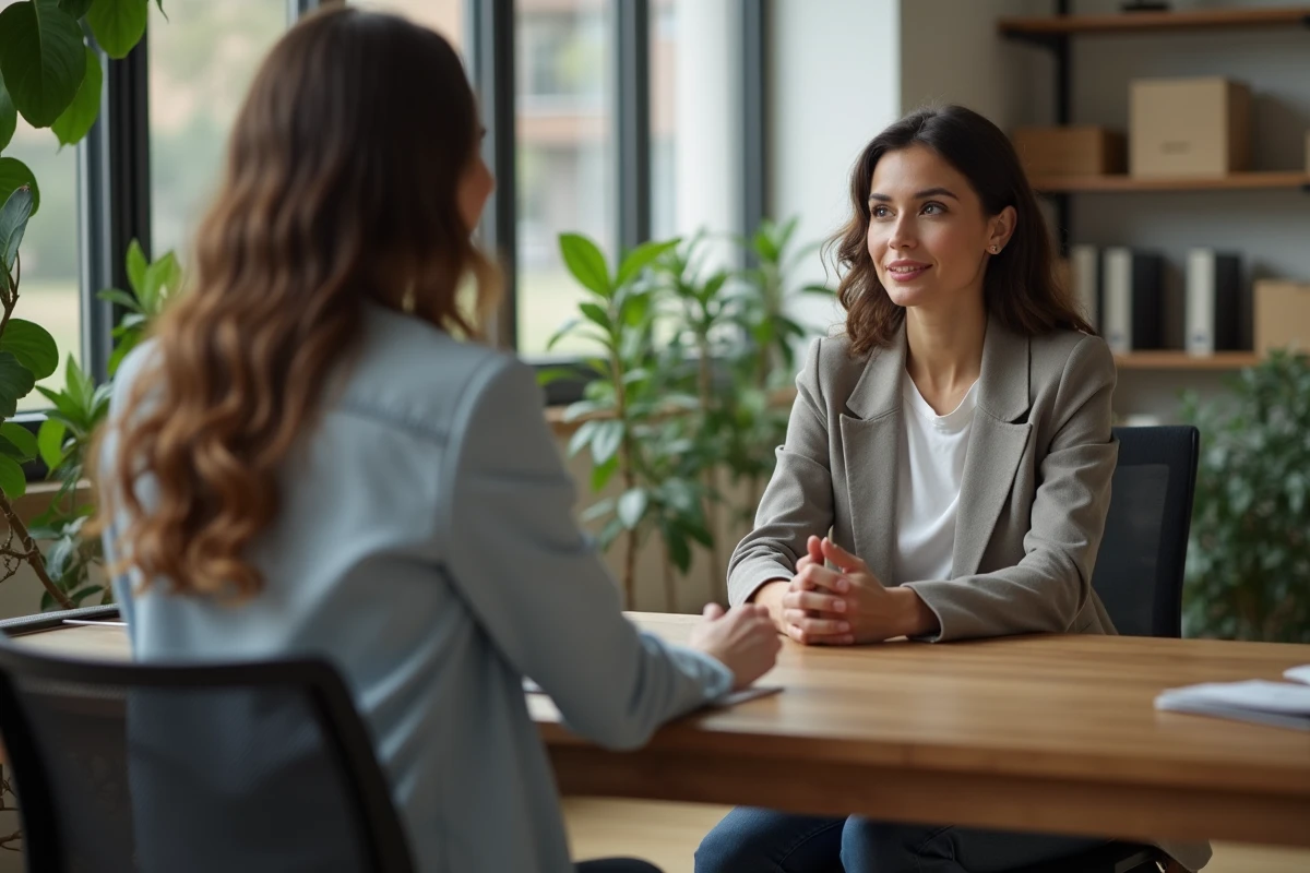 Femme confiante en coaching dans un bureau moderne