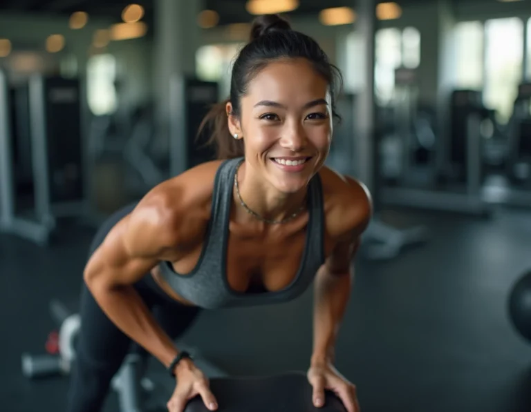 Femme utilisant une machine abdominale dans une salle Basic Fit pour raffermir son ventre