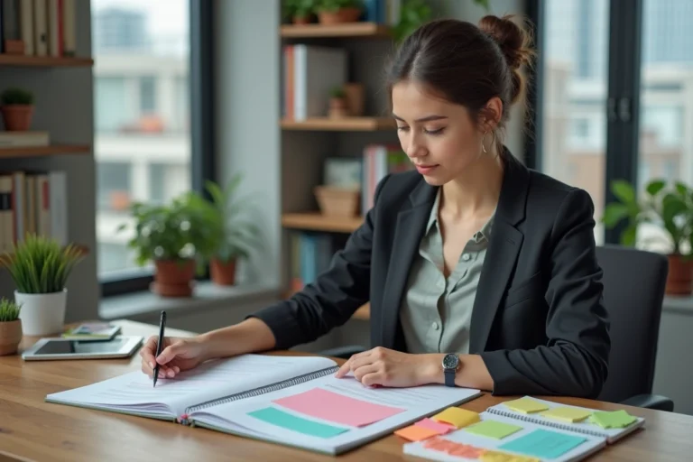Jeune femme organisée dans son bureau à domicile