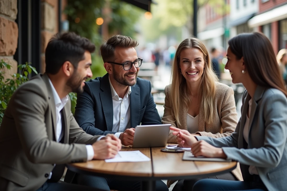 Groupe de entrepreneurs divers discutant autour d