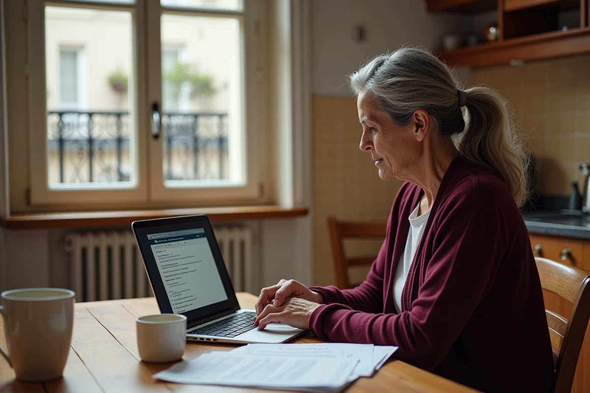 Femme senior consultant des instructions pour se connecter à IntraParis Nomade depuis son ordinateur personnel