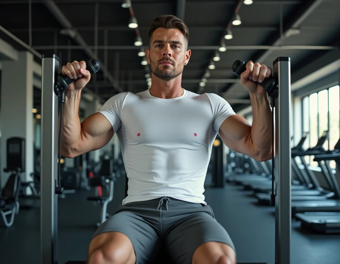 Homme effectuant des crunchs au câble sur une machine abdominale en salle de sport