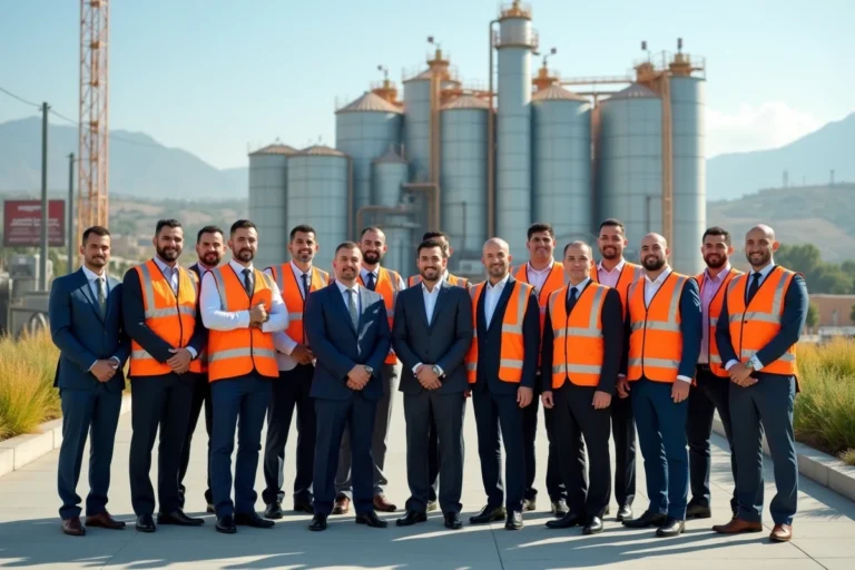 Groupe d'ingénieurs algériens devant une usine moderne