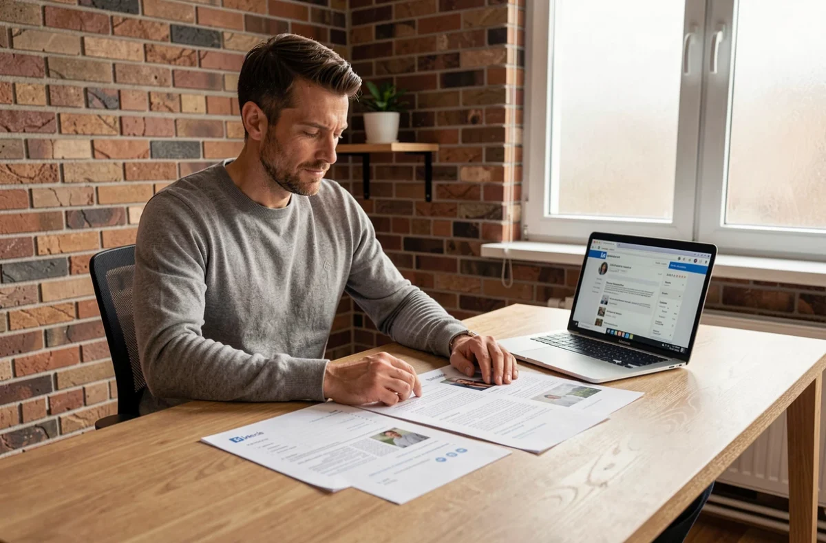Homme consultant son portfolio de compétences et son CV pour optimiser sa carrière professionnelle